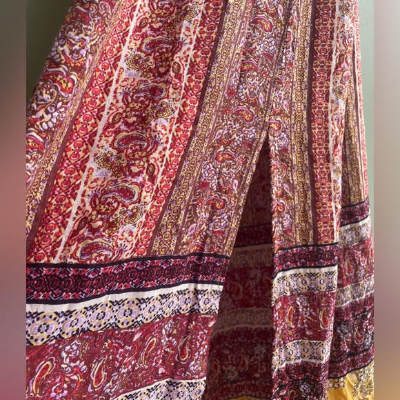 Angie Boho Mixed Print Maxi Dress. Adjustable Straps Ruched Back. Side Slits SM - Picture 8 of 13